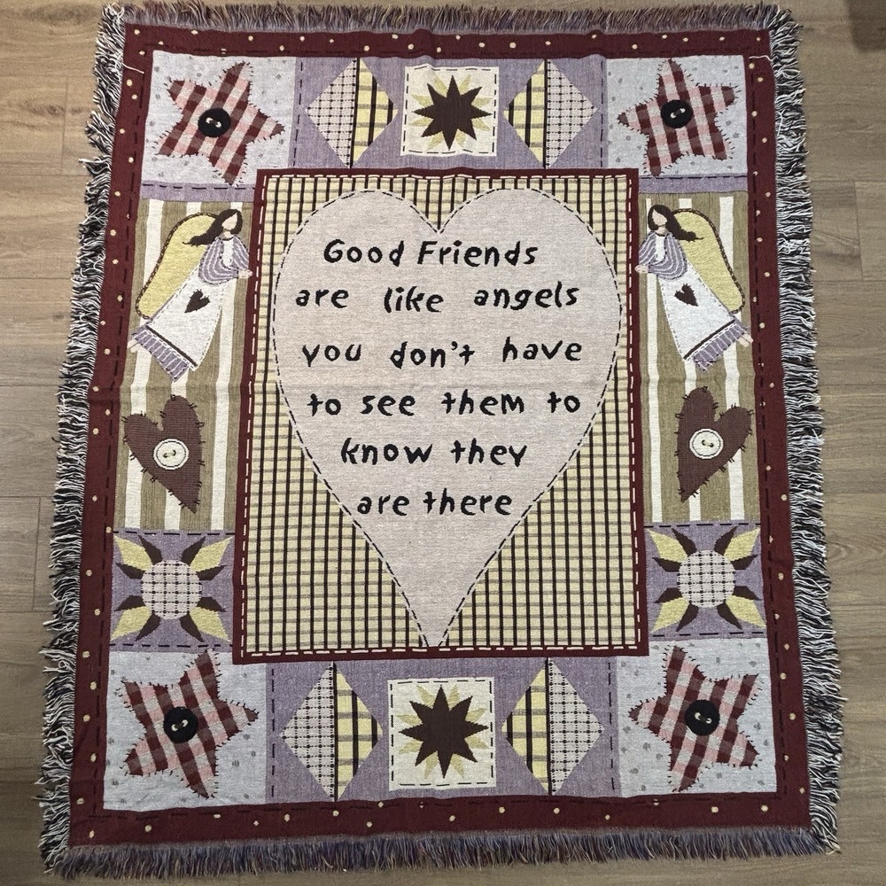 Collections ETC Good Friends Are Like Angels Tapestry‎ Throw Blanket Cottagecore